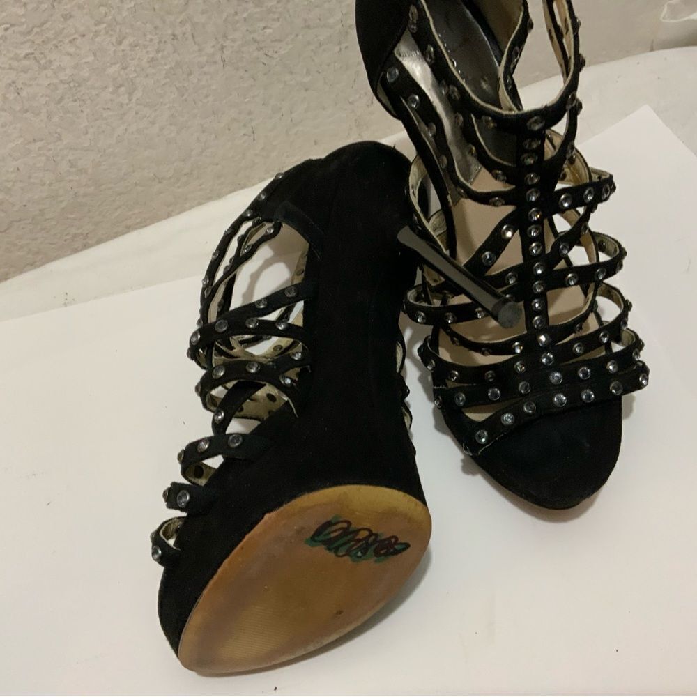 Micheal kors black suede rhinestone studded platforms heels size 7.5 - Picture 8 of 13